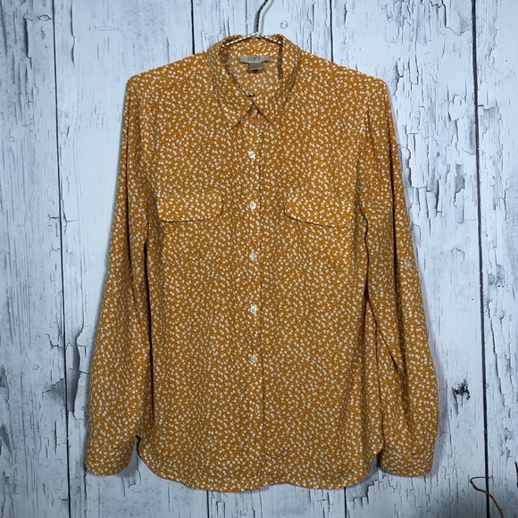 LOFT Tops - LOFT Mustard/Yellow Print Long Sleeve Button Down